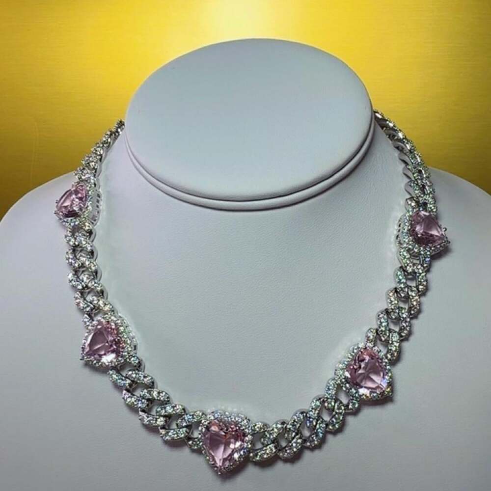 Pink Heart Shaped Crystal Necklace 16inch